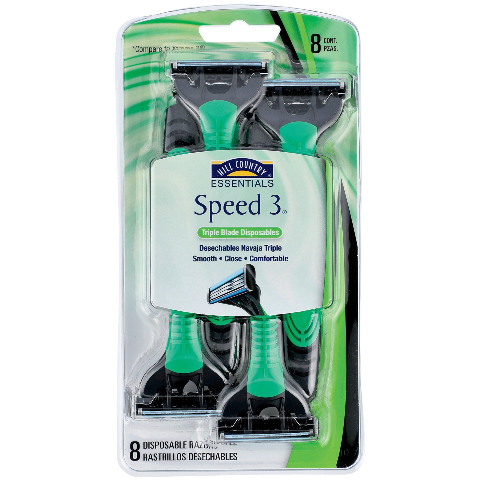 slide 1 of 1, Hill Country Fare Speed 3 Triple Blade Disposable Razors, 8 ct