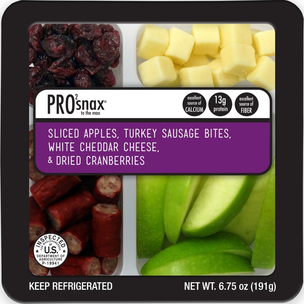 slide 1 of 1, PRO2snax to the Max Sliced Apples, Turkey Sausage Bites, White Cheddar Cheese & Dried Cranberrie, 1 ct