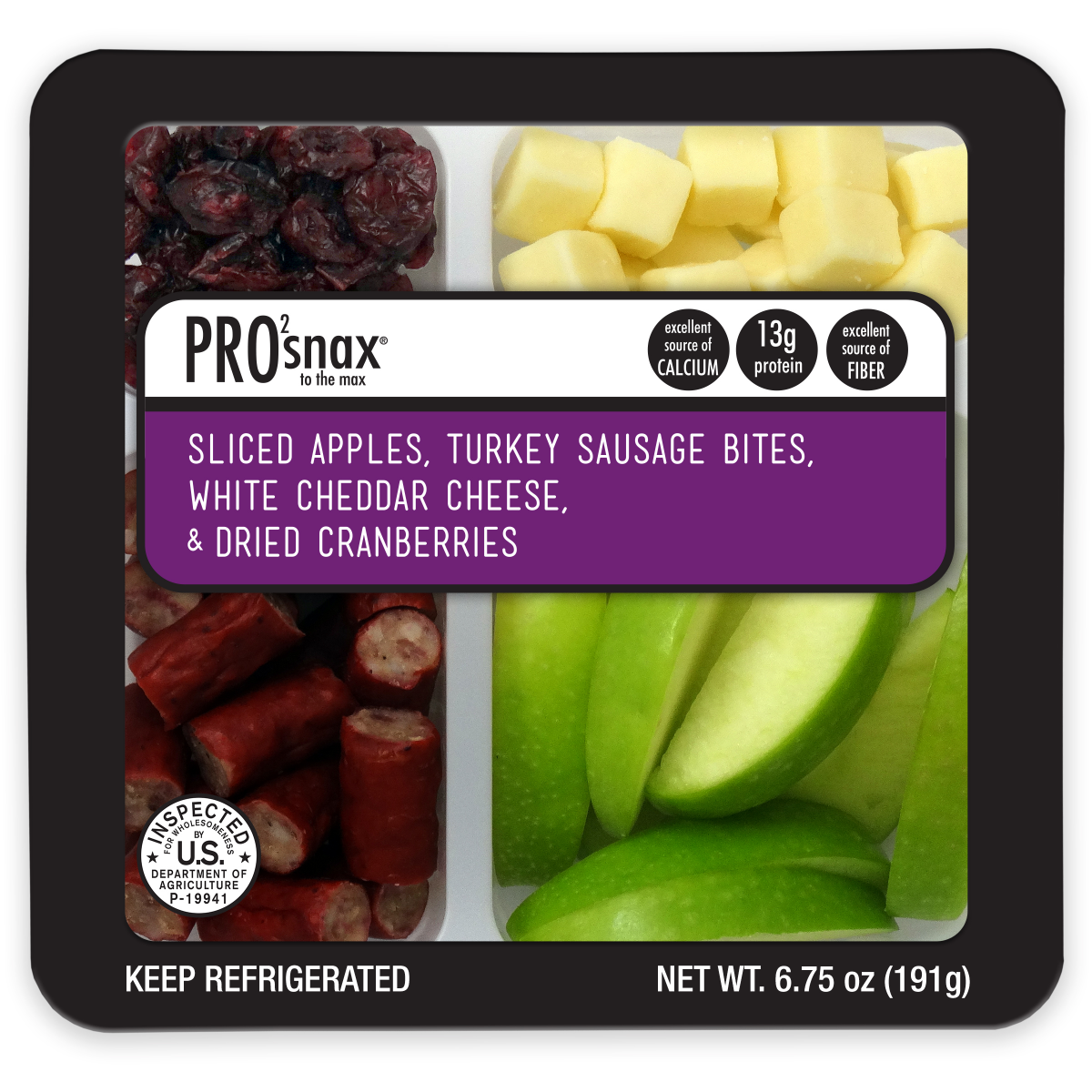 slide 1 of 1, PRO2snax Max Sliced Apples, Turkey Sausage Bites, White Cheddar Cheese & Dried Cranberries, 7.35oz, 6.75 oz