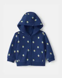 Baby Girl Floral French Terry Zip-Up Hoodie - Blue Navy 9M