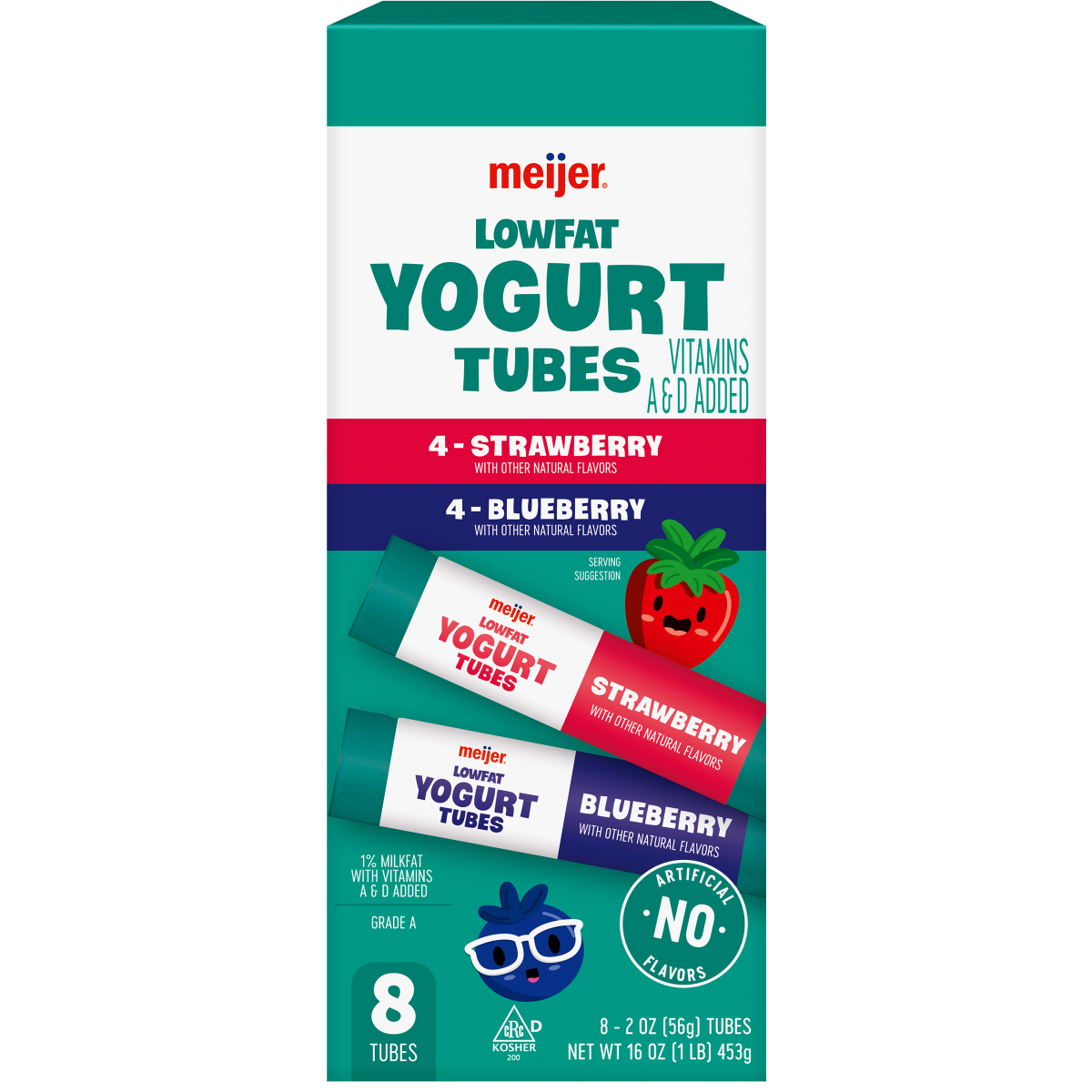 slide 1 of 21, Meijer Low Fat Yogurt Tubes, Strawberry and Blueberry, 8 ct, 8 ct