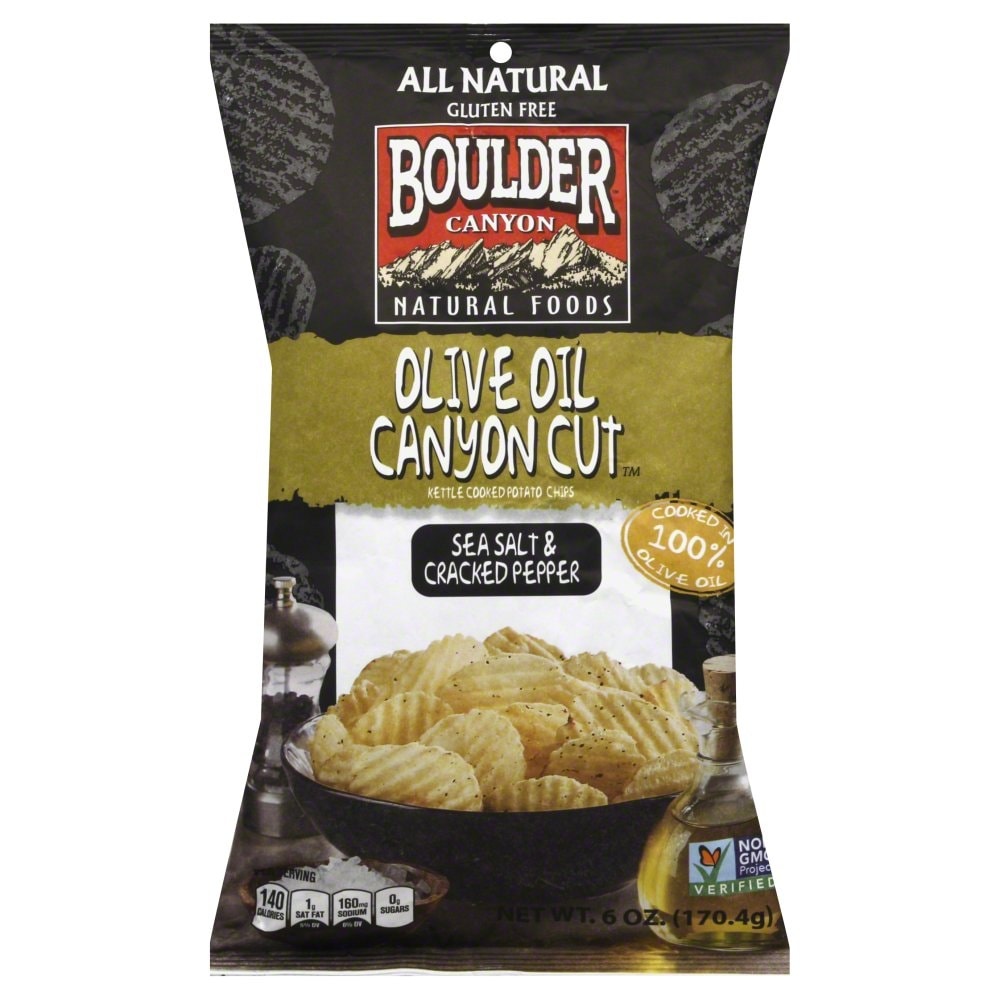 slide 1 of 11, Boulder Canyon Olive Oil Sea Salt Cracked Pepper Chips, 6 oz