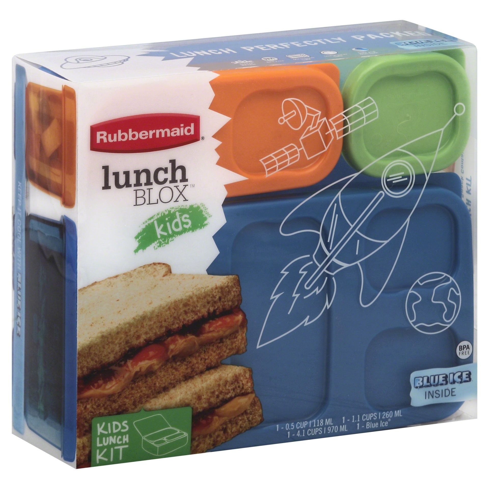 slide 1 of 1, Rubbermaid LunchBlox Kids Flat Lunch Kit Blue, 1 ct