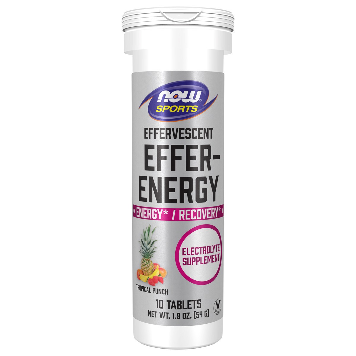 slide 1 of 5, NOW Effer-Energy Effervescent Tropical Punch - 10 Tablets/Tube, 10 ct