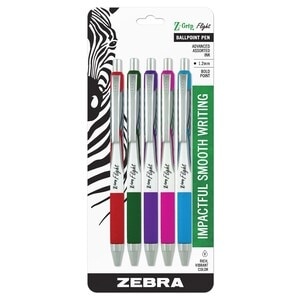 slide 1 of 1, Zebra Pen Z-Grip Flight Retractable Ballpoint Pen, 1.2Mm Bold, Assorted Fashion, 5 Ct, 5 ct