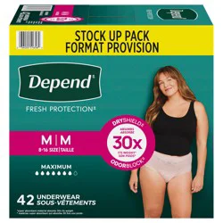 Depend Fresh Protection Adult Incontinence & Postpartum Bladder Leak Underwear for Women, Disposable, Maximum, Medium, Blush, 42 Count
