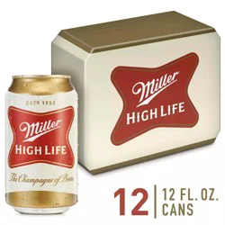 Miller High Life American Lager Beer, 4.6% ABV, 12-pack, 12-oz. beer cans
