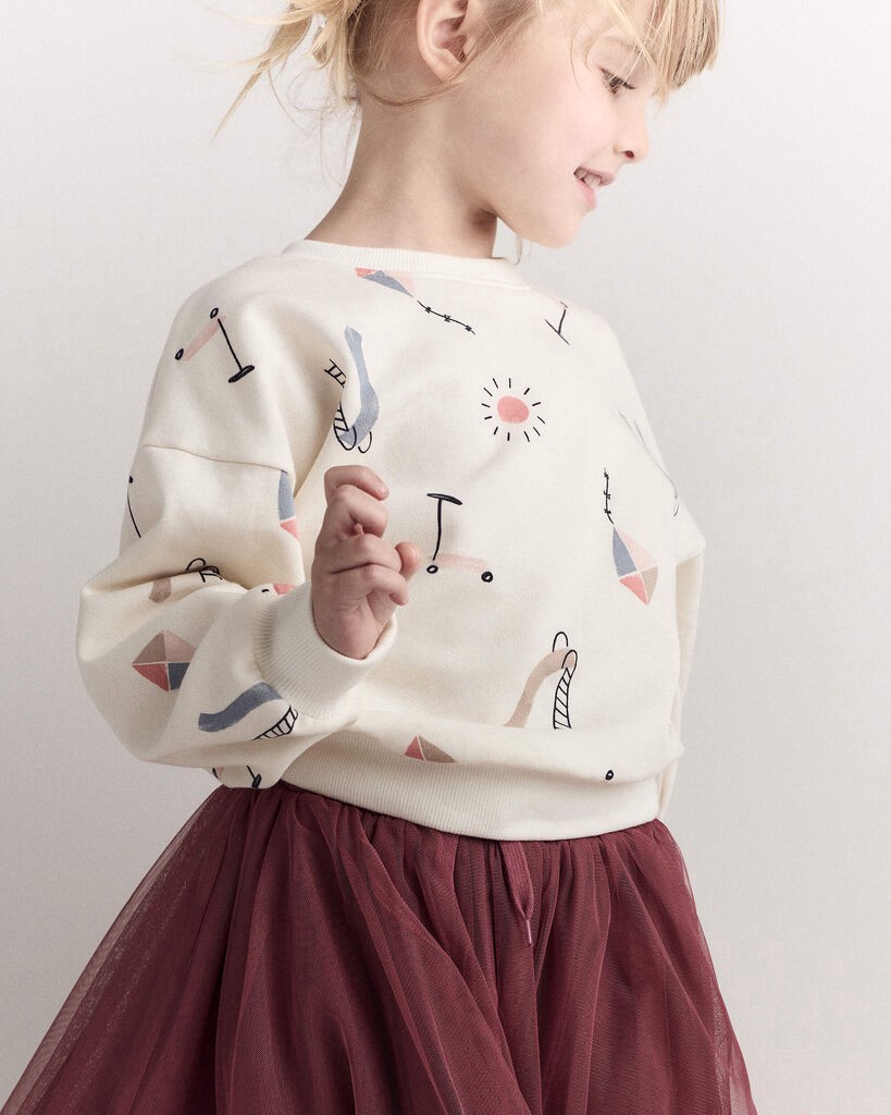 slide 5 of 7, Otteravenue Toddler Dolman-Sleeve Sweatshirt in Park Day Print - Cream Cream 5T, 1 ct