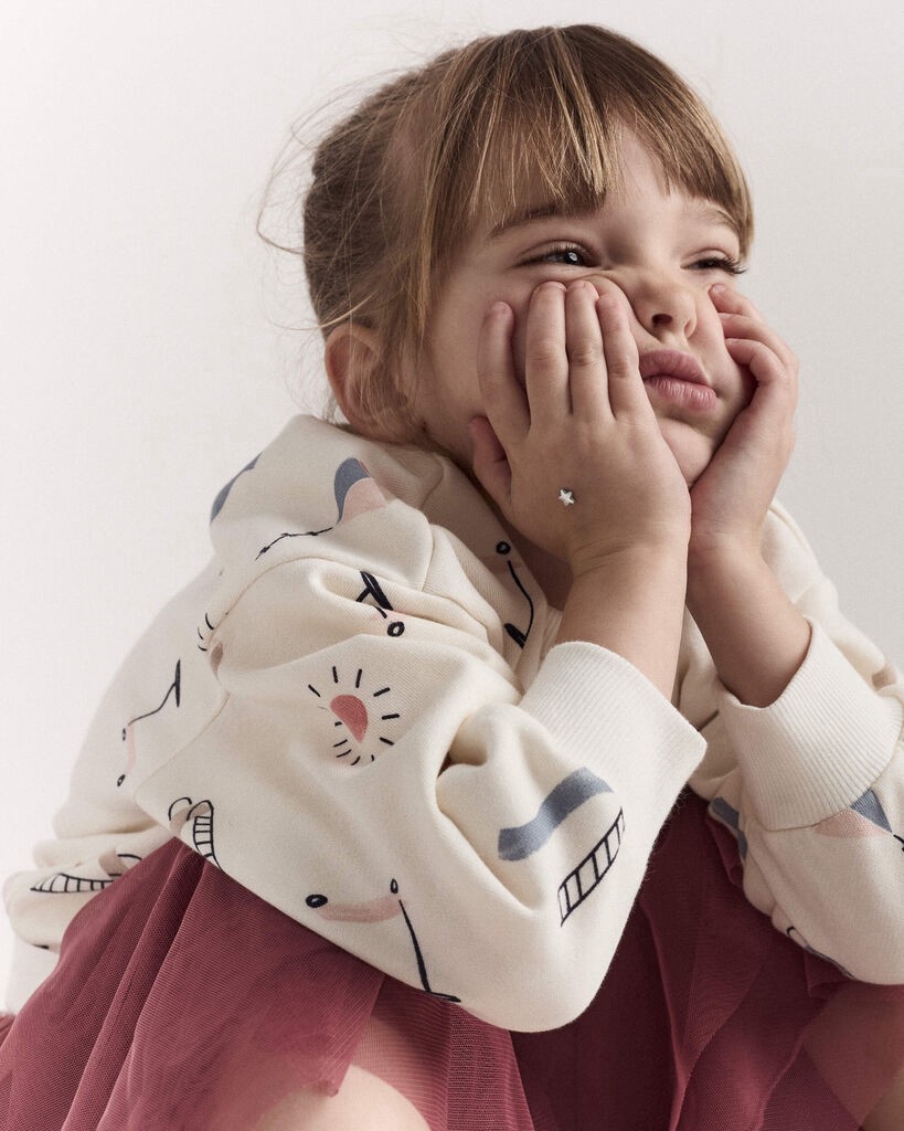slide 6 of 7, Otteravenue Toddler Dolman-Sleeve Sweatshirt in Park Day Print - Cream Cream 5T, 1 ct