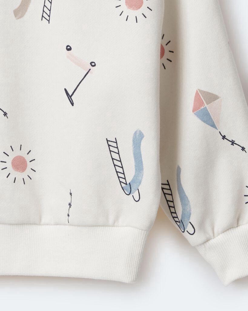 slide 2 of 7, Otteravenue Toddler Dolman-Sleeve Sweatshirt in Park Day Print - Cream Cream 5T, 1 ct