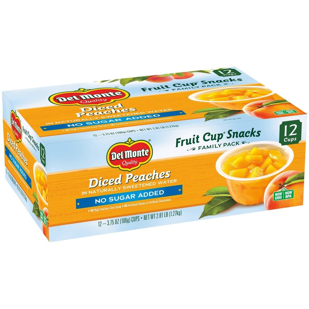 slide 2 of 2, Del Monte Diced Peaches Fruit Cup Snacks, 12 ct; 3.75 oz