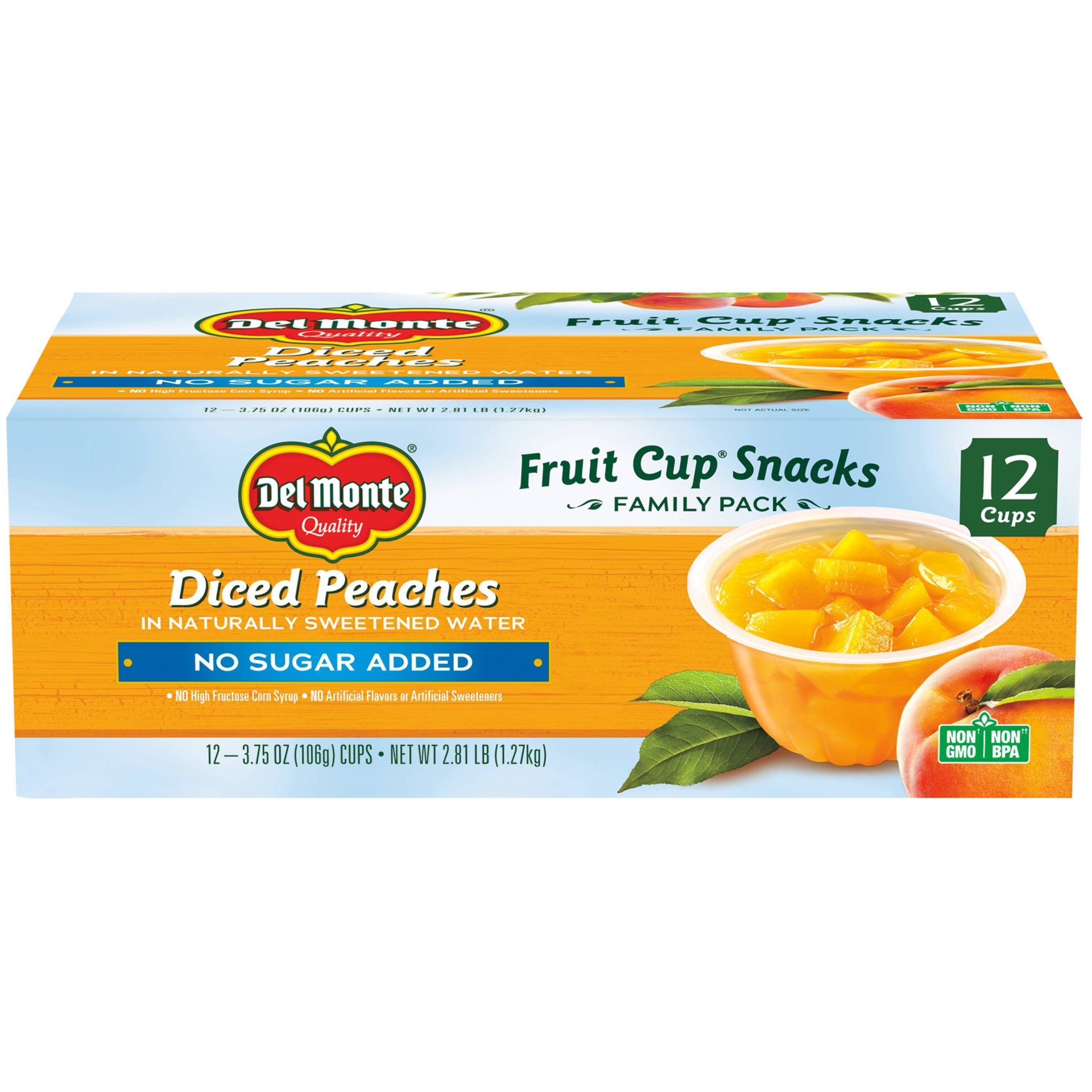 slide 1 of 2, Del Monte Diced Peaches Fruit Cup Snacks, 12 ct; 3.75 oz