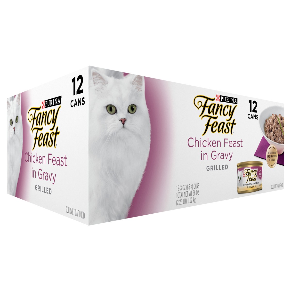 slide 5 of 9, Purina Fancy Feast Grilled Wet Cat Food Chicken Feast in Wet Cat Food Gravy, 12 ct; 3 oz