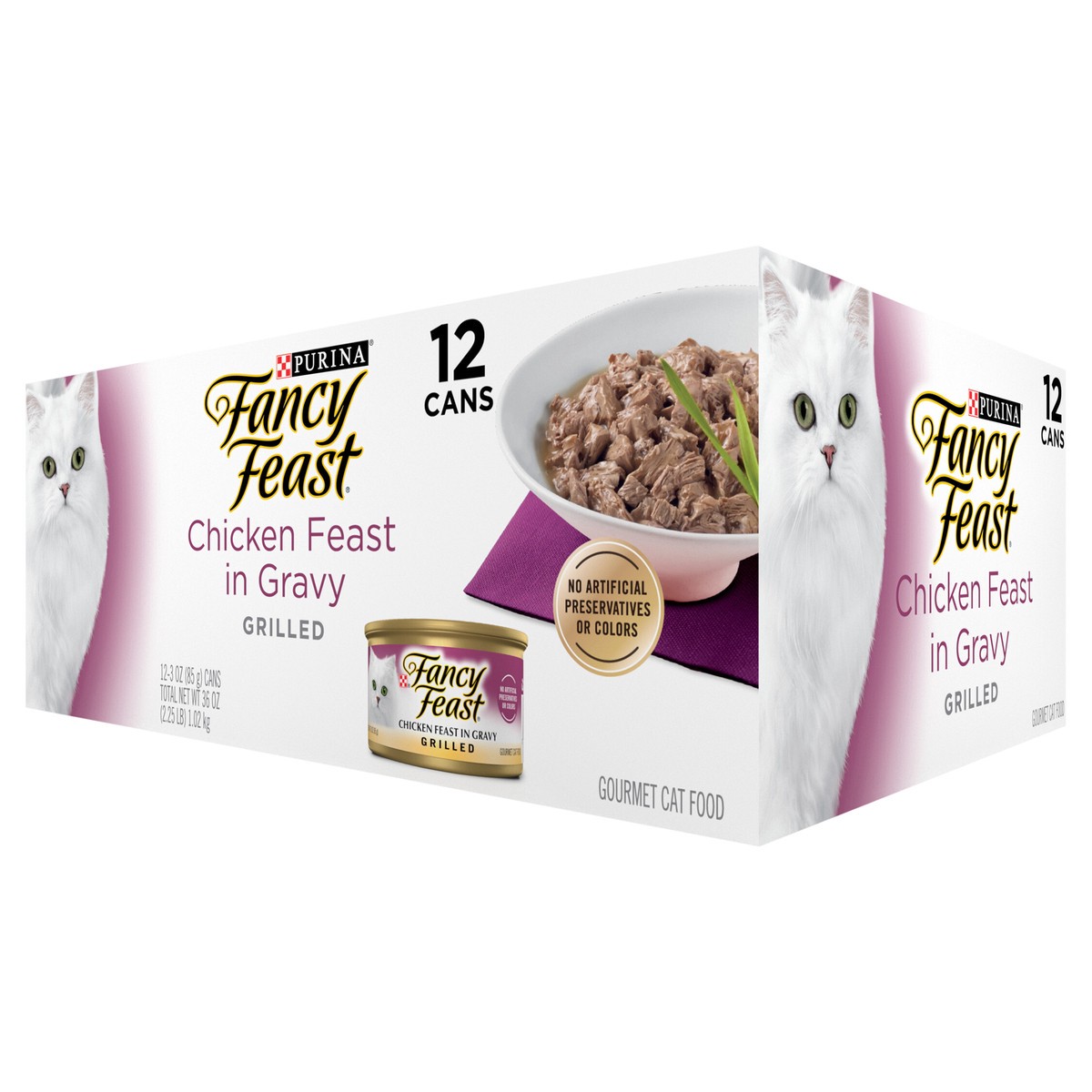 slide 7 of 9, Purina Fancy Feast Grilled Wet Cat Food Chicken Feast in Wet Cat Food Gravy, 12 ct; 3 oz