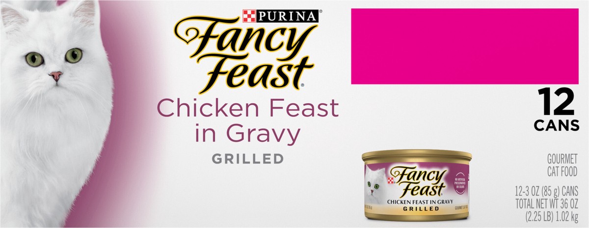 slide 6 of 9, Purina Fancy Feast Grilled Wet Cat Food Chicken Feast in Wet Cat Food Gravy, 12 ct; 3 oz