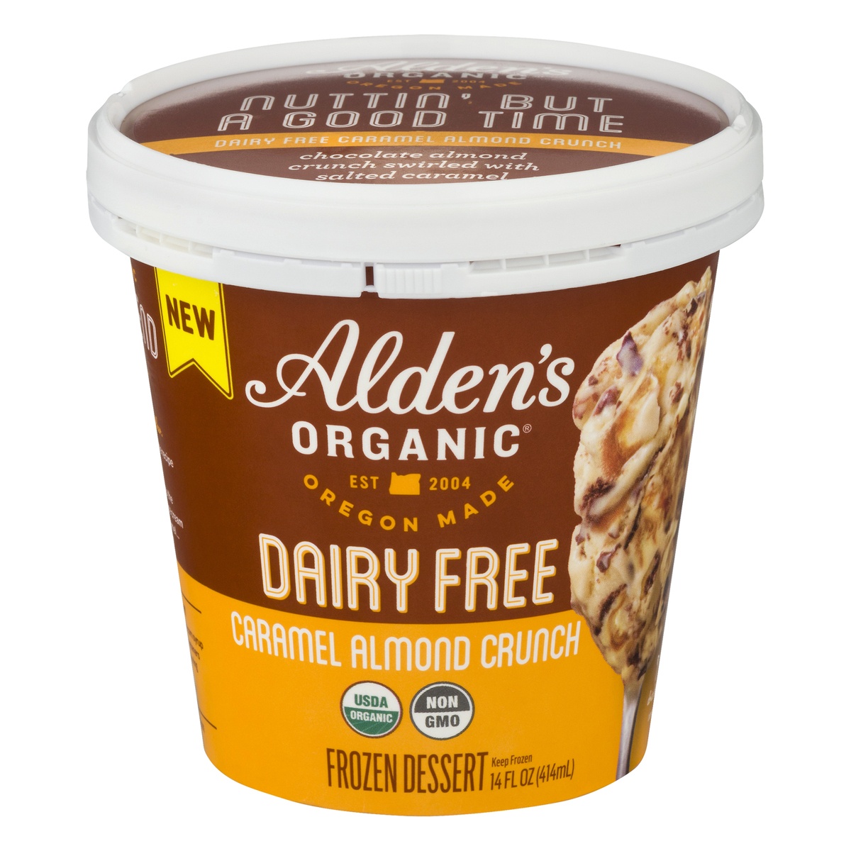 slide 1 of 1, Alden's Organic Dairy Free Caramel Almond Crunch Ice Cream, 14 oz