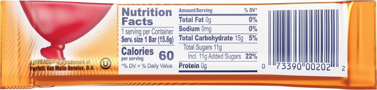 slide 2 of 3, Airheads Orange Flavor Individually Wrapped Full Size Candy Bar,.55 ounce, 0.55 oz