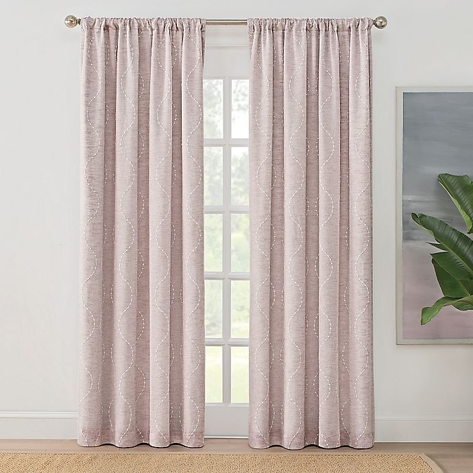 slide 1 of 4, BrookstoneZoey Rod Pocket 100% Blackout Embroidered Window Curtain Panel - Blush, 95 in