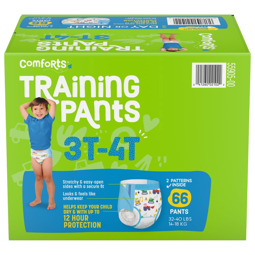 slide 2 of 2, Comforts Boy Training Pants Size 3T-4T (32-40 Lbs), 66 ct