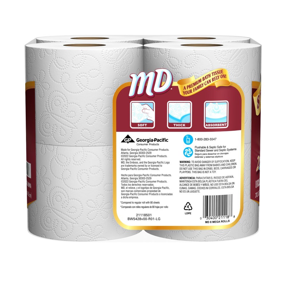 slide 4 of 13, MD 2 Ply Unscented Bathroom Tissue Mega Rolls 8 ea, 8 ct