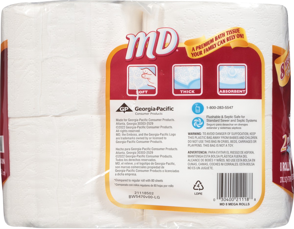 slide 11 of 13, MD 2 Ply Unscented Bathroom Tissue Mega Rolls 8 ea, 8 ct