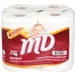 MD 2 Ply Unscented Bathroom Tissue Mega Rolls 8 ea