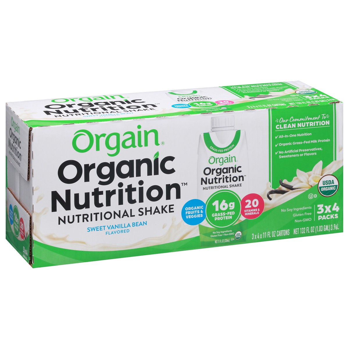 slide 8 of 9, Orgain Organic Nutrition Shake, Grass Fed Protein, Vanilla Bean - 132 fl oz, 132 fl oz