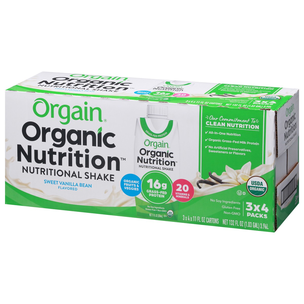 slide 4 of 9, Orgain Organic Nutrition Shake, Grass Fed Protein, Vanilla Bean - 132 fl oz, 132 fl oz