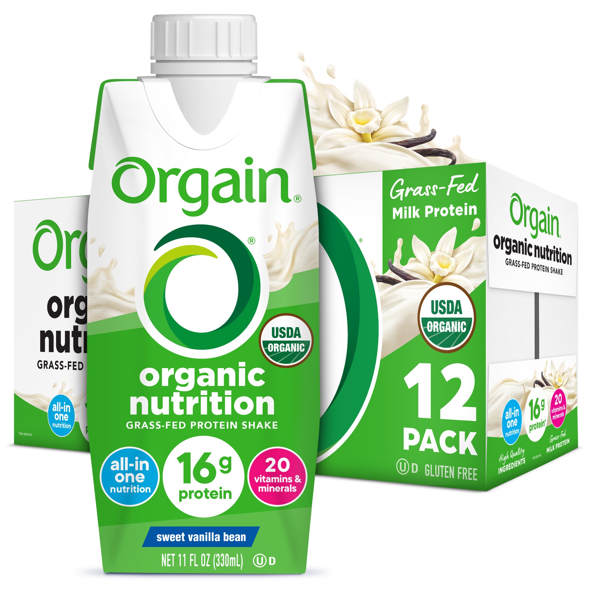 slide 1 of 9, Orgain Organic Nutrition Shake, Grass Fed Protein, Vanilla Bean - 132 fl oz, 132 fl oz