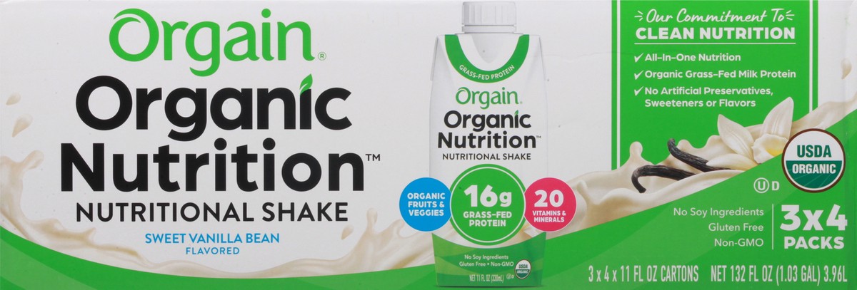 slide 5 of 9, Orgain Organic Nutrition Shake, Grass Fed Protein, Vanilla Bean - 132 fl oz, 132 fl oz