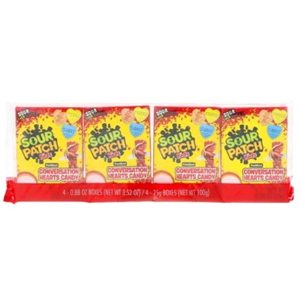 slide 1 of 1, Sour Patch Kids Conversation Hearts Candies Packs, 4 ct