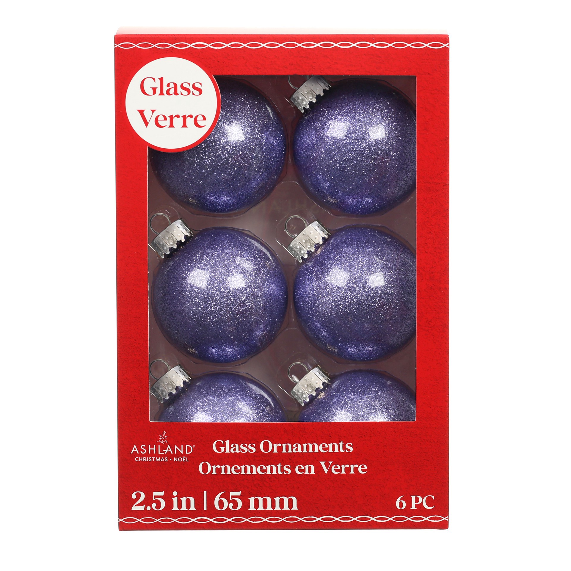 slide 2 of 3, 6 Pack 2.5" Lilac Glitter Glass Ball Ornaments By Ashland, 6 ct