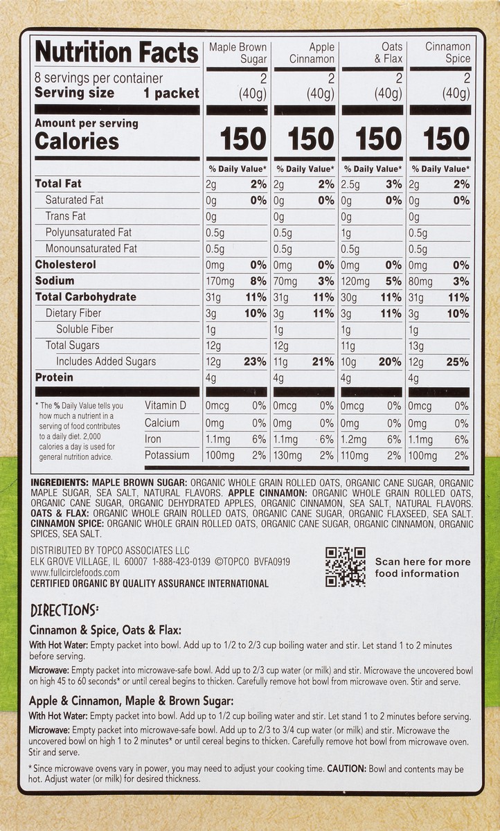 slide 6 of 14, Full Circle Market Organic Variety Pack Instant Oatmeal 8 ea, 8 ct
