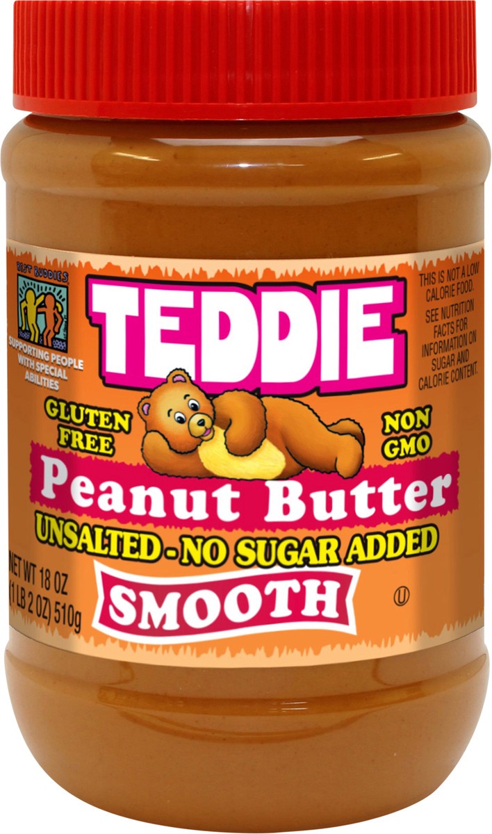 slide 5 of 11, Teddie Regular Peanut Butter Smooth No Salt No Sugar Added, 18 oz