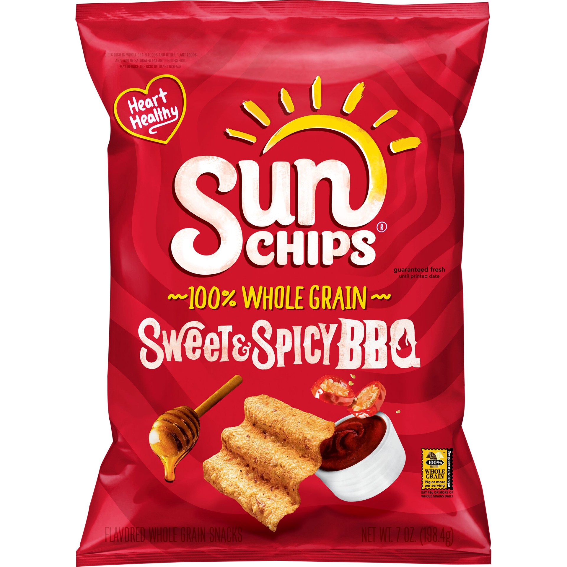 slide 1 of 6, Sunchips Sweet and Spicy BBQ Whole Grain Snacks 7 Ounce Plastic Bag, 7 oz