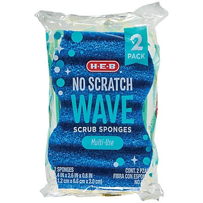 slide 1 of 1, H-E-B No Scratch Wave Scrub Sponges, 2 ct