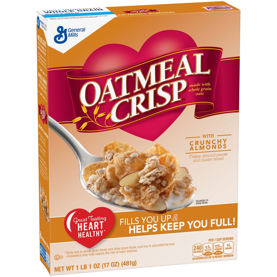 slide 1 of 1, General Mills Oatmeal Crisp Cereal Crunchy Almond, 17 oz