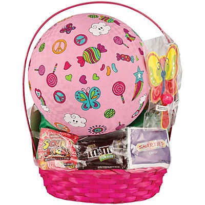 slide 1 of 1, Wonder Treats Girls Pink Toss Ball Easter Gift Basket, LG