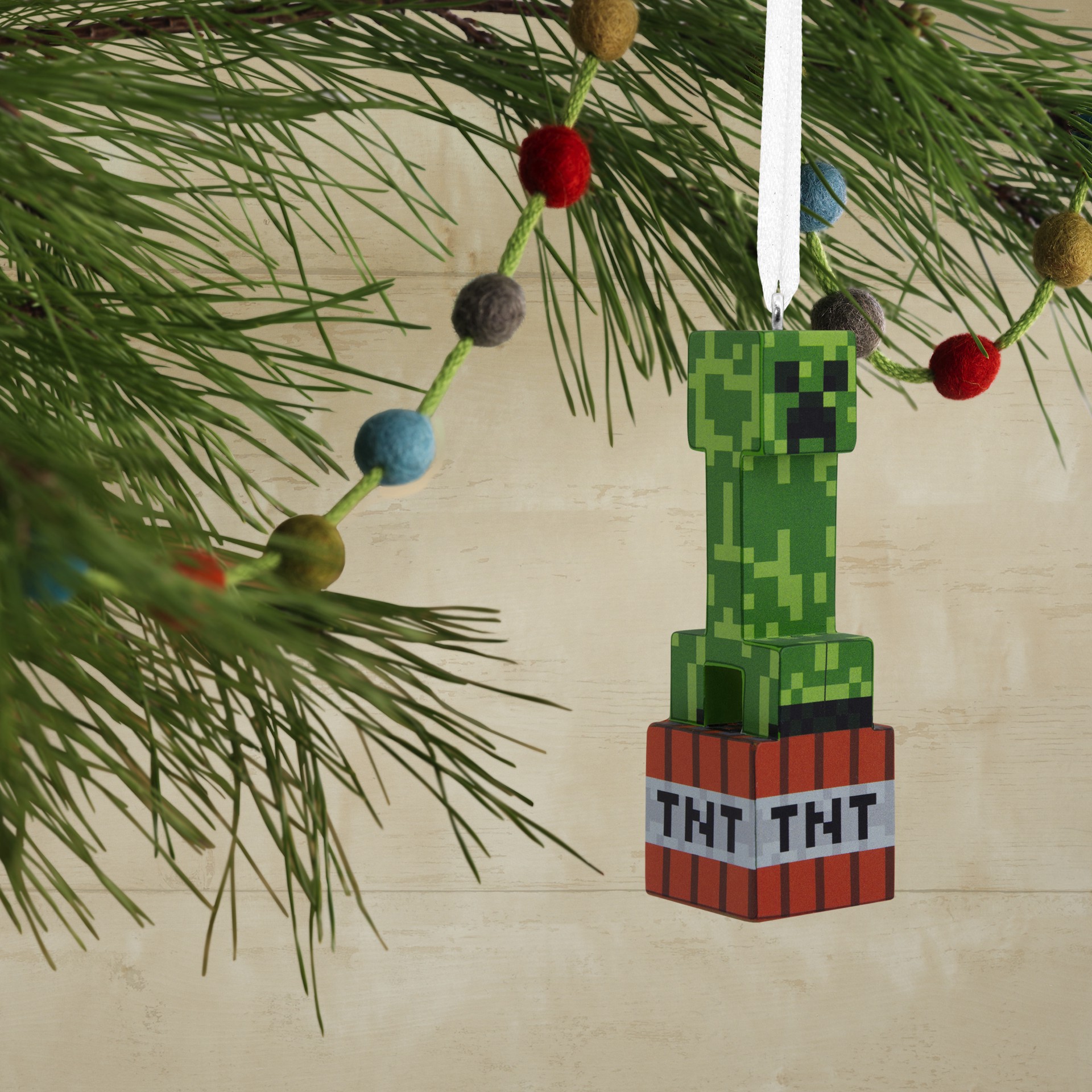 slide 3 of 5, Hallmark Minecraft 3.5" Creeper On Tnt Christmas Ornament, 