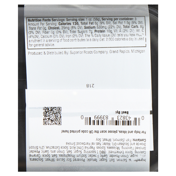 slide 5 of 5, Super Select Teriyaki & Honey Smoked Salmon Jerky. 3Oz, 3 oz