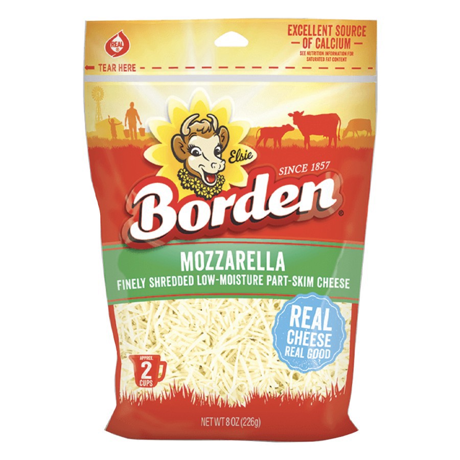 slide 1 of 1, Borden Fine Shred Mozzerella Cheese, 8 oz