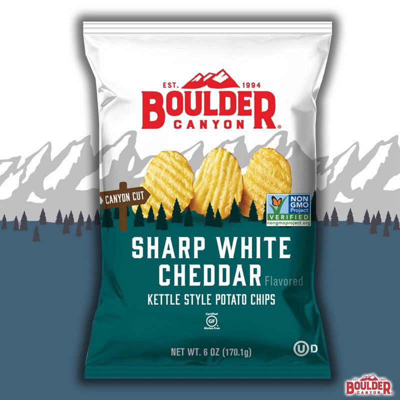 slide 3 of 5, Boulder Canyon Sharp White Cheddar Kettle Style Potato Chips, 6 oz