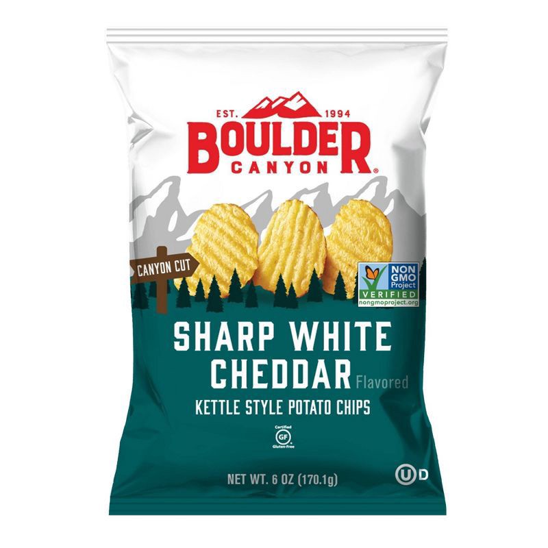 slide 1 of 5, Boulder Canyon Sharp White Cheddar Kettle Style Potato Chips, 6 oz