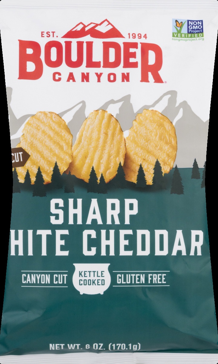 slide 10 of 11, Boulder Canyon Sharp White Cheddar Canyon Cut Kettle Cooked Gluten Free Chips, 6 oz