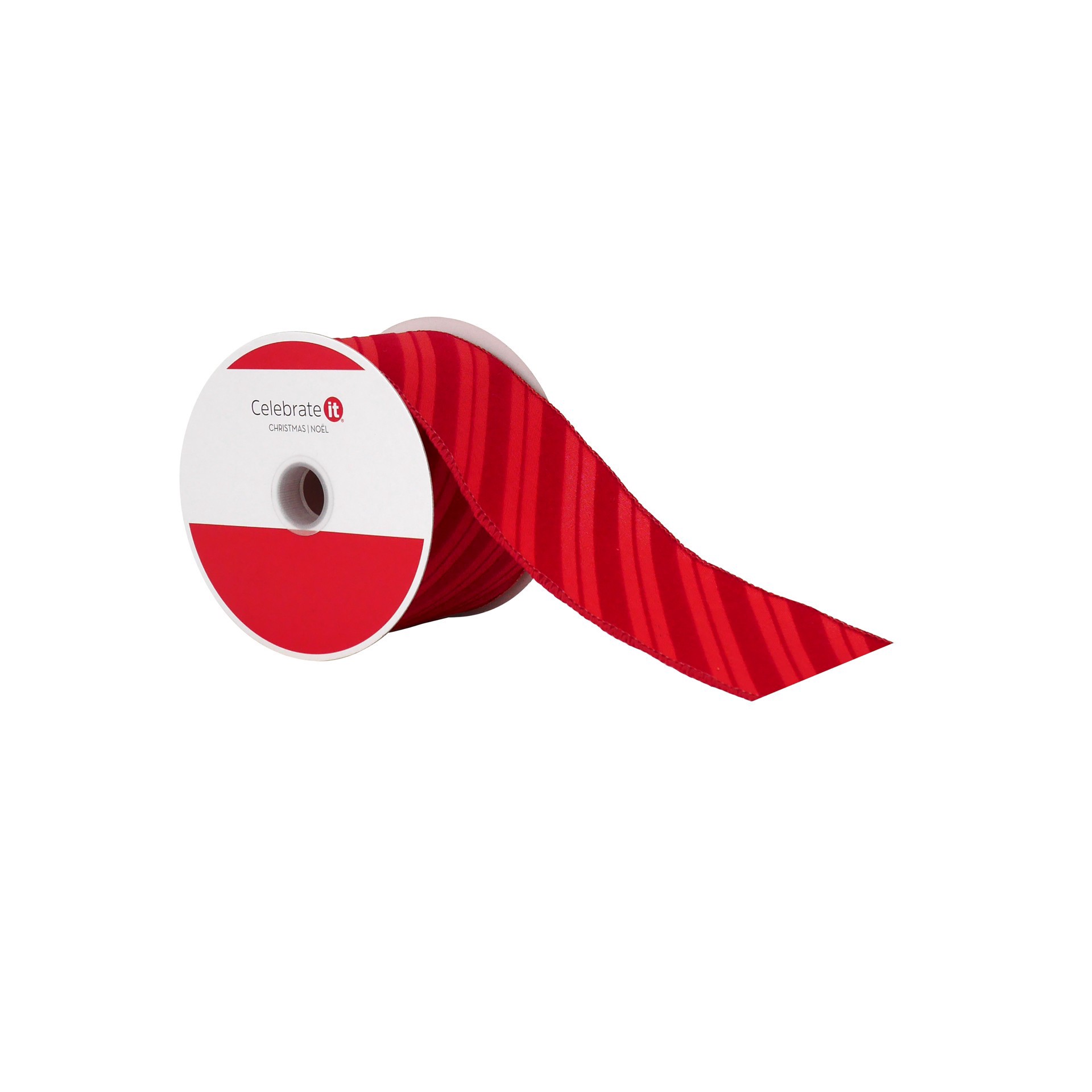 slide 3 of 3, 2.5" X 20ft. Red Diagonal Stripes Wired Ribbon By Celebrate It, 2.5 in x 20 ft