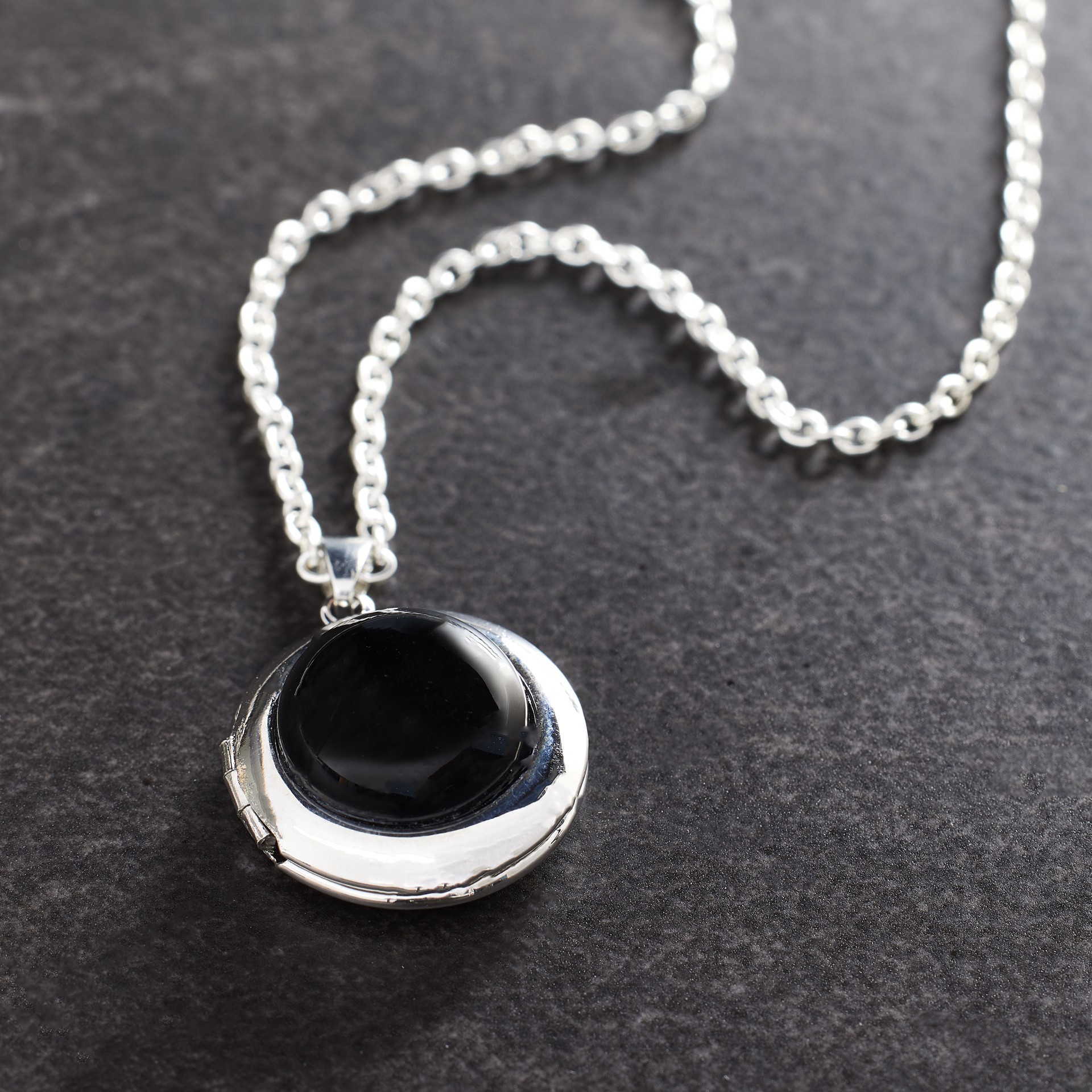 slide 2 of 3, Black Jasper & Rhodium Round Locket By Bead Landing, 20 mm