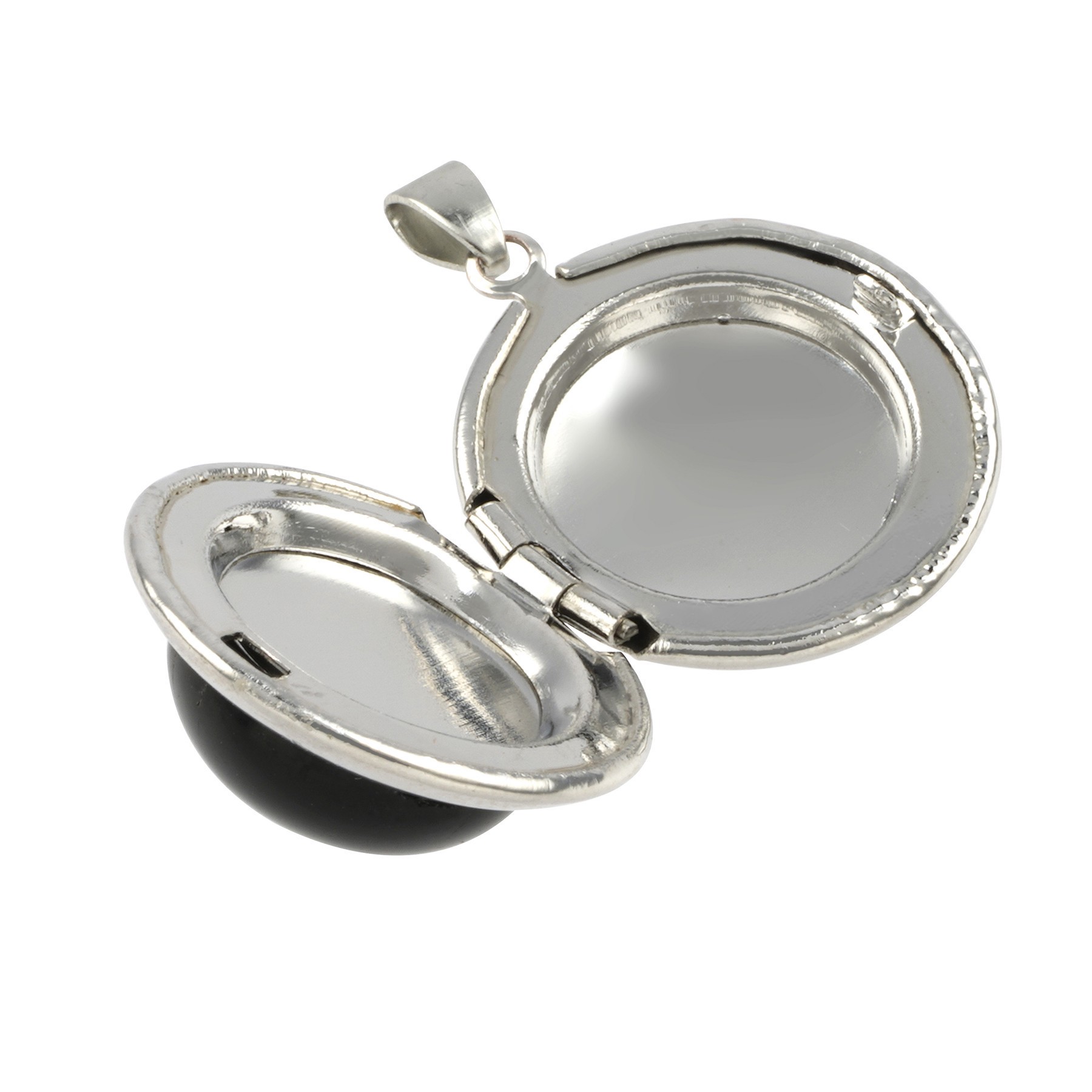 slide 3 of 3, Black Jasper & Rhodium Round Locket By Bead Landing, 20 mm