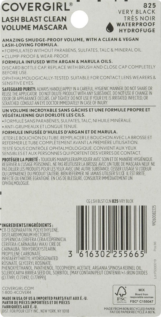slide 9 of 10, Covergirl Lash Blast Clean Waterproof Mascara, Very Black, 18 fl oz