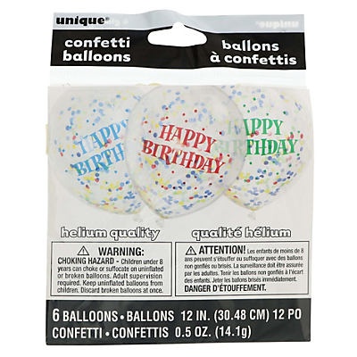 slide 1 of 1, Unique Industries Clear Birthday Balloon With Bright Confetti, 6 ct