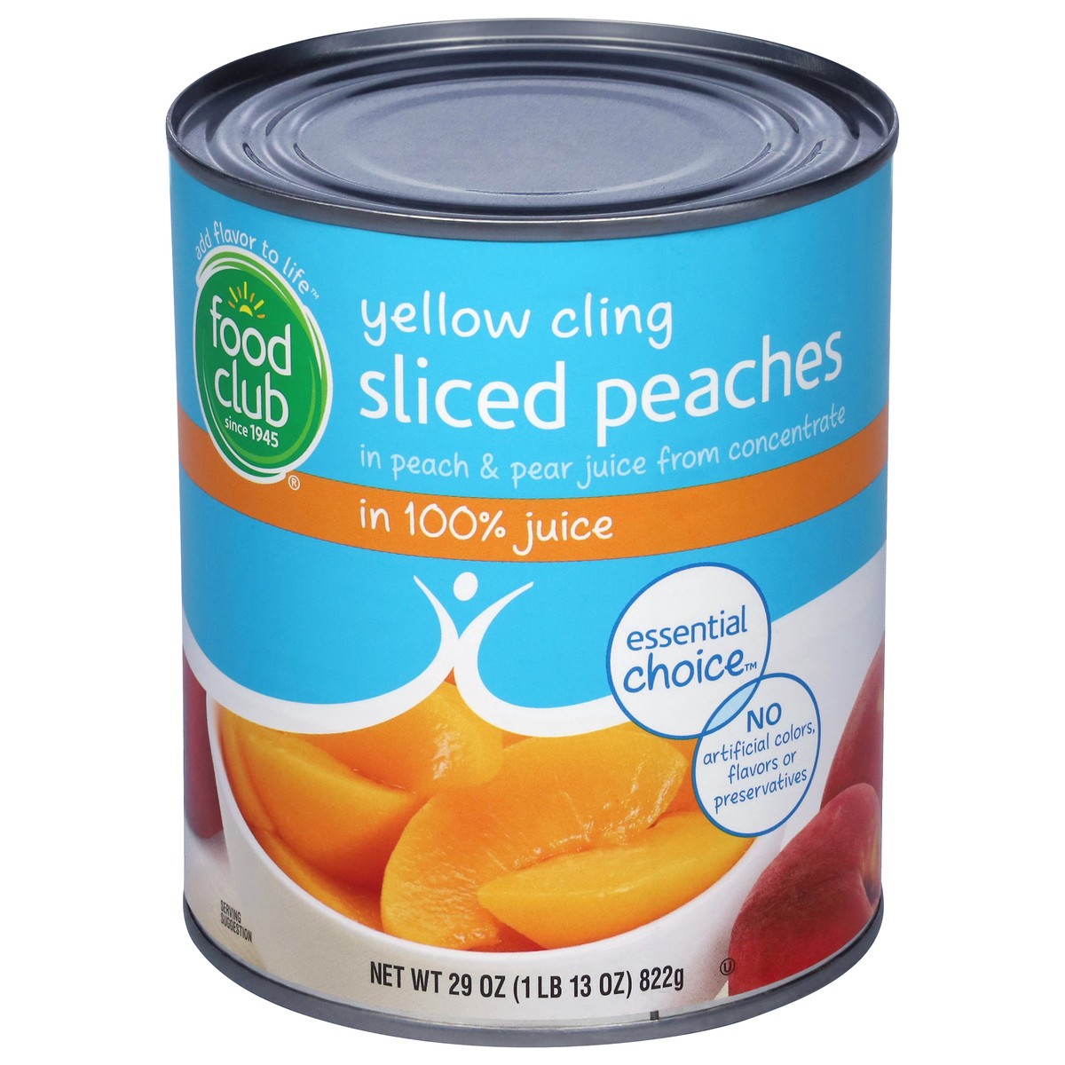 slide 1 of 9, Food Club Essential Choice Yellow Cling Sliced Peaches in 100% Juice 29 oz, 29 oz